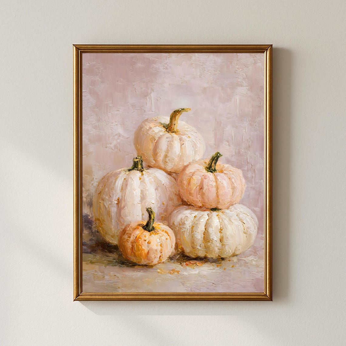 White Pumpkin Neutral Wall Art Rustic Fall Oil Painting Print Autumn Farmhouse Decor Boho Halloween Harvest Artwork Nursery Prints