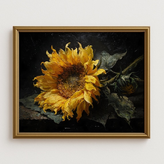 Moody Sunflower Vintage Floral Art Print