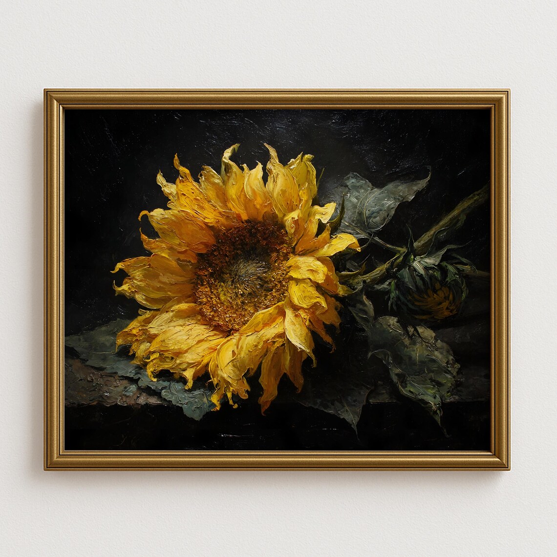 Moody Sunflower Vintage Floral Art Print