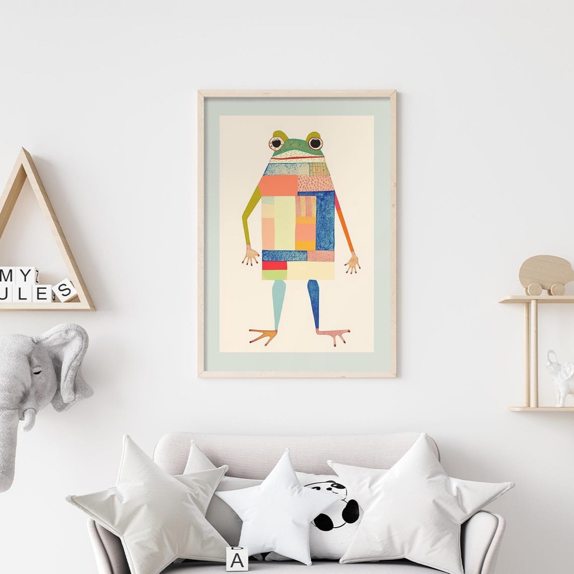 Colorful Patchwork Frog Funny Whimsical Animal Nursery Art Poster - Image 2