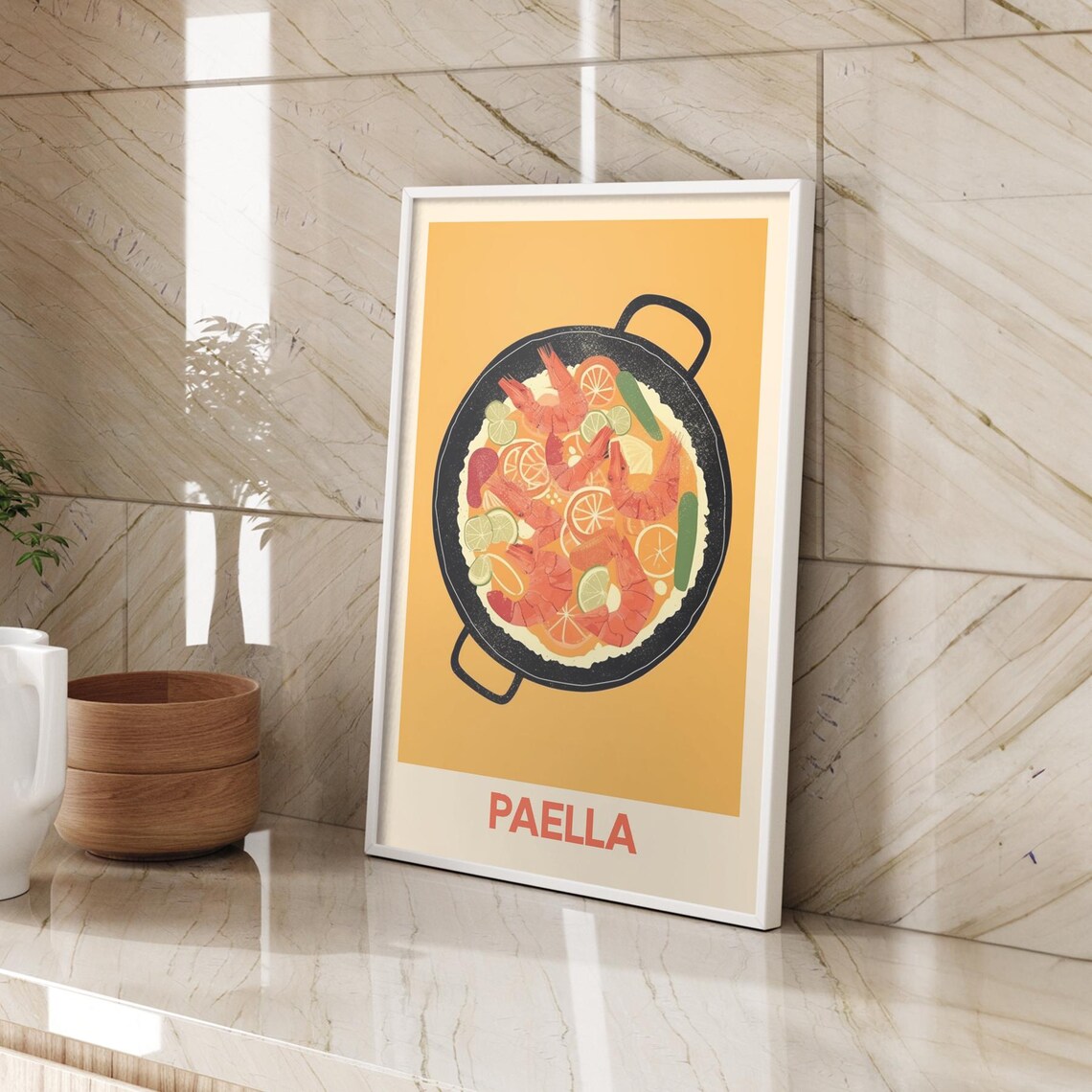Paella Spanish Seafood Illustration Kitchen Food Market Poster