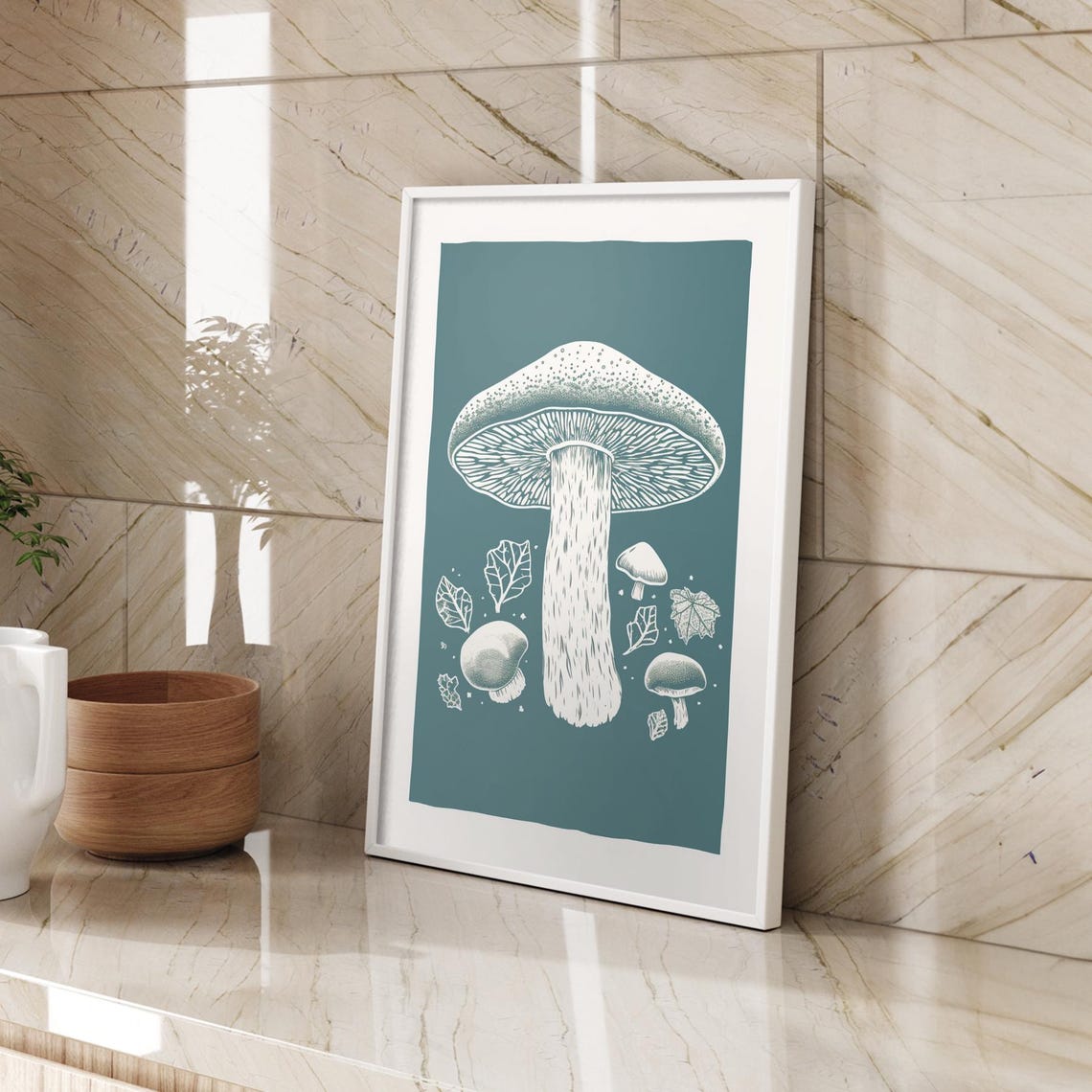Wild Mushroom Engraved Vintage Botanical Illustration Fungi Poster