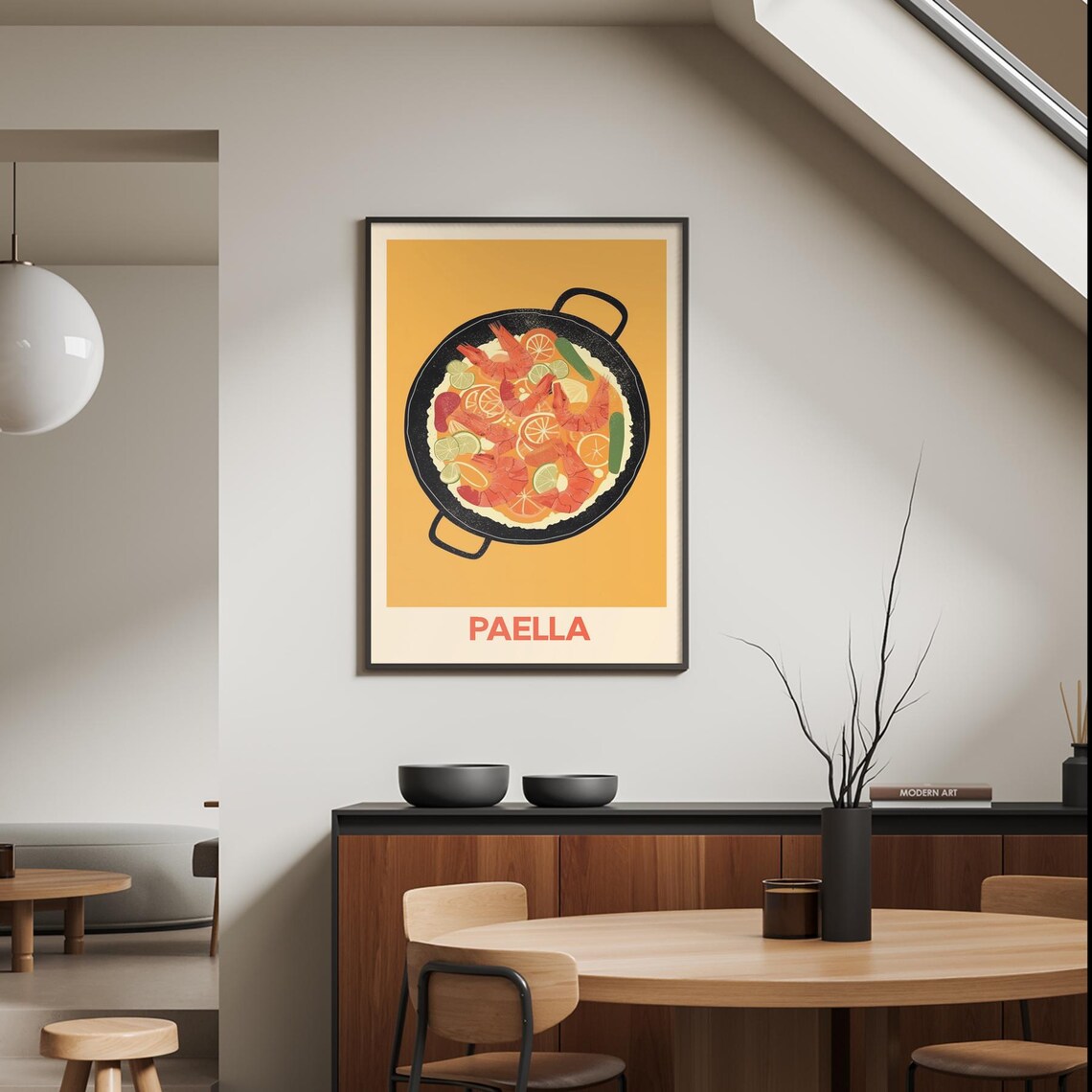 Paella Spanish Seafood Illustration Kitchen Food Market Poster - Image 3