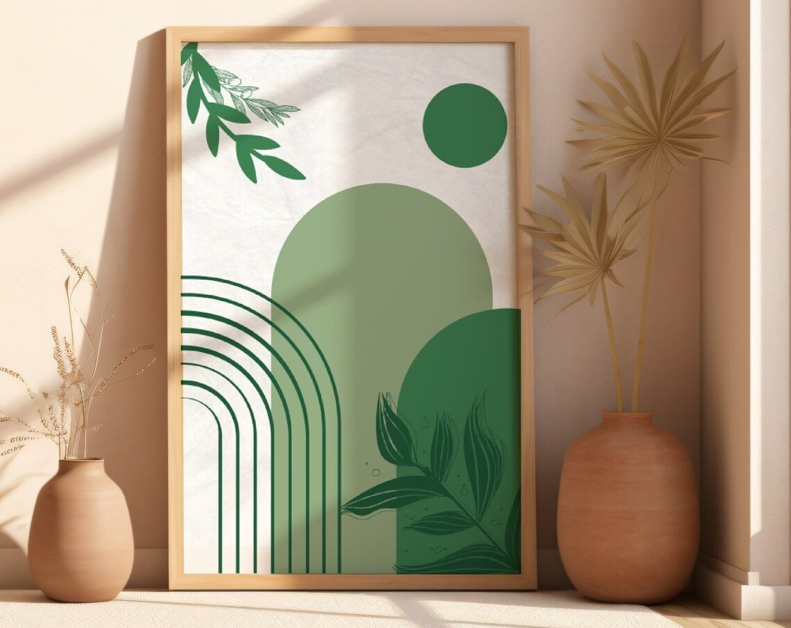 Sage Green Abstract Boho Arches Botanical Modern Wall Poster