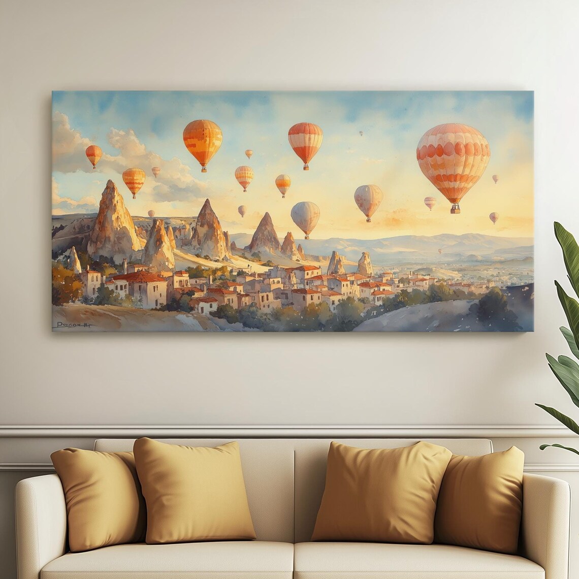 Cappadocia Hot Air Balloons Over Rocky Valley Sunrise Travel Poster