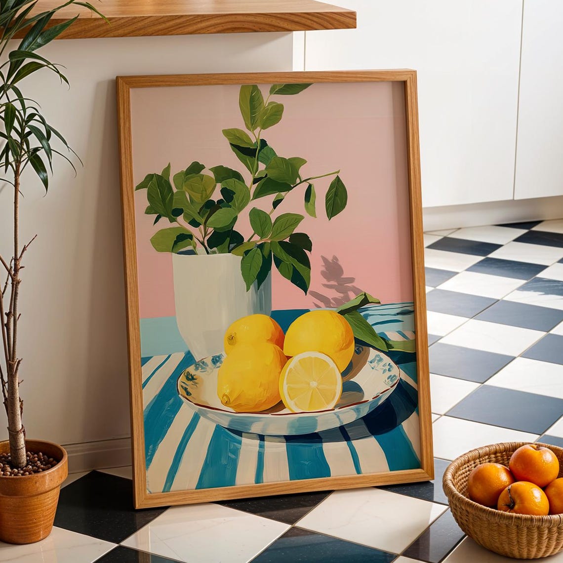 Bright Lemon Still Life Fruit Bowl Cheerful Kitchen Decor Poster