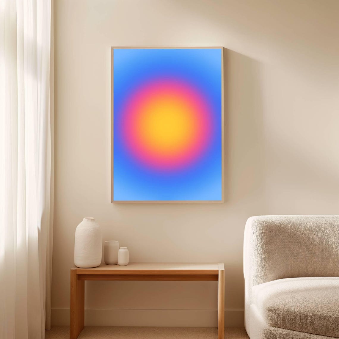 Blue Pink Aura Gradient Glow Minimalist Dreamy Abstract Art Poster - Image 2