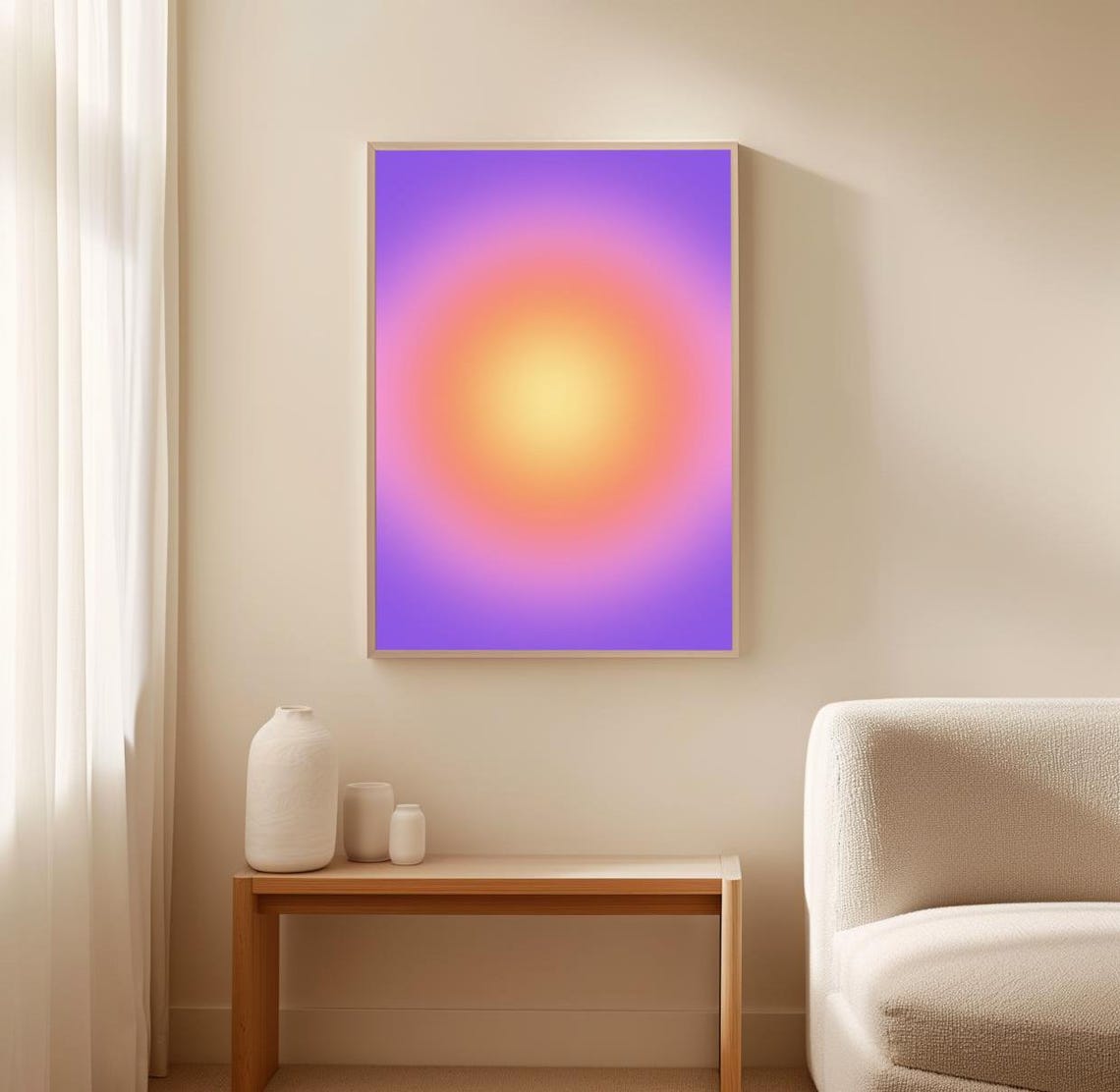 Purple Peach Aura Gradient Glow Warm Sunset Abstract Art Poster - Image 2