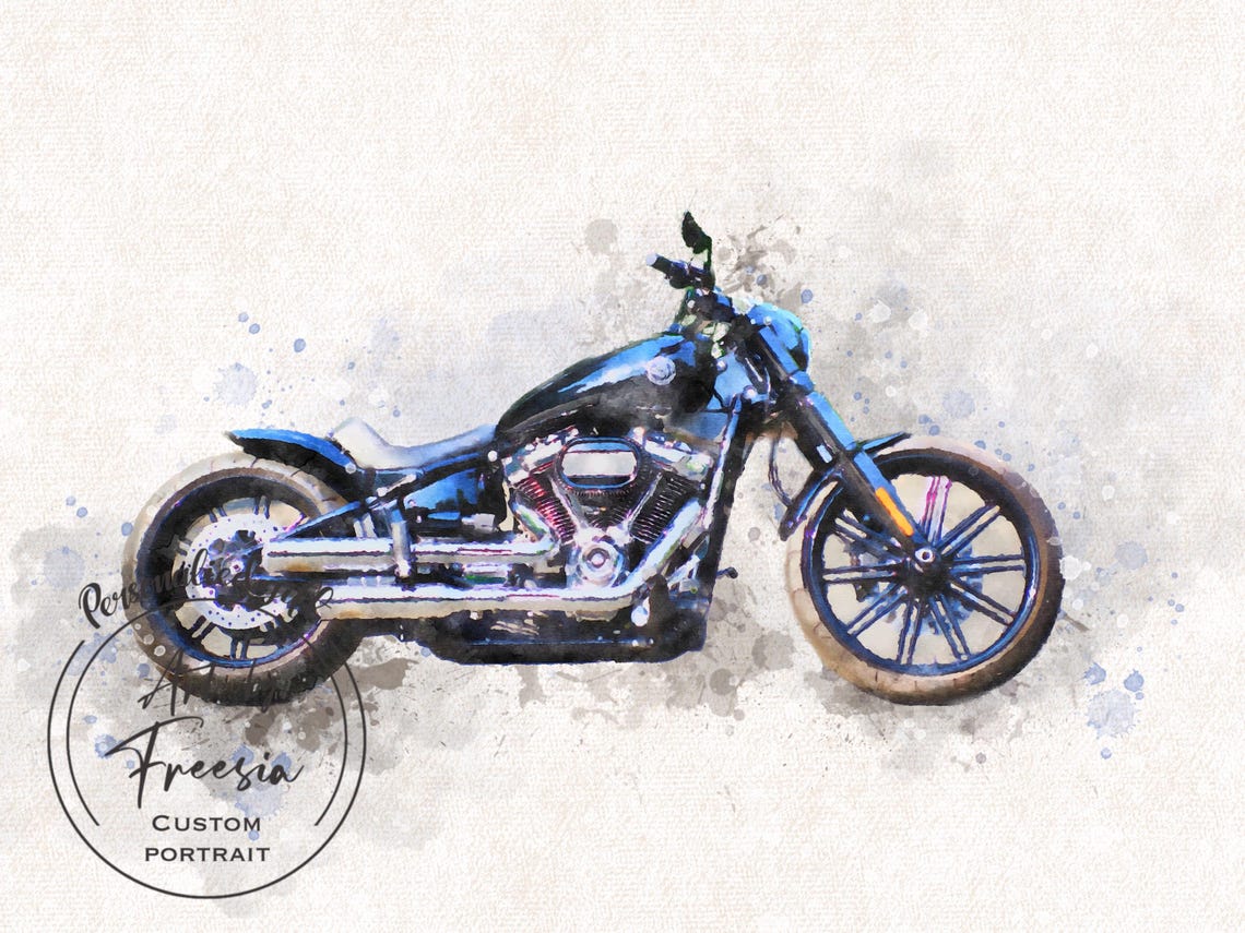 Black Cruiser Motorcycle Watercolor Custom Vehicle Portrait Poster