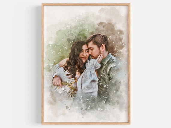 Custom Couple Portrait Watercolor Photo Art Romantic Wedding Gift Wall Art