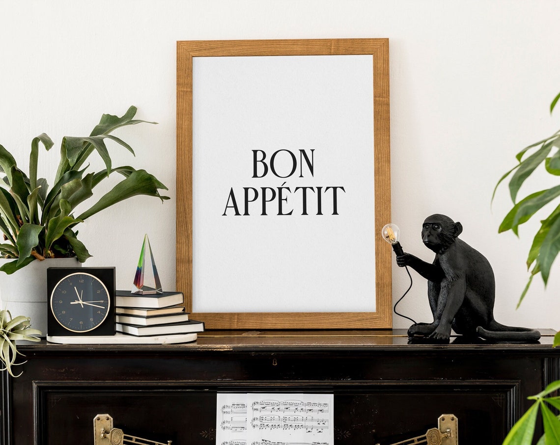 Bon Appetit French Quote Serif Modern Typography Dining Poster