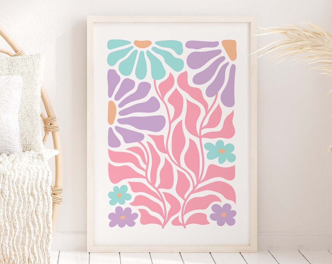 Colourful Abstract Flower Art Print, Pastel Botanical