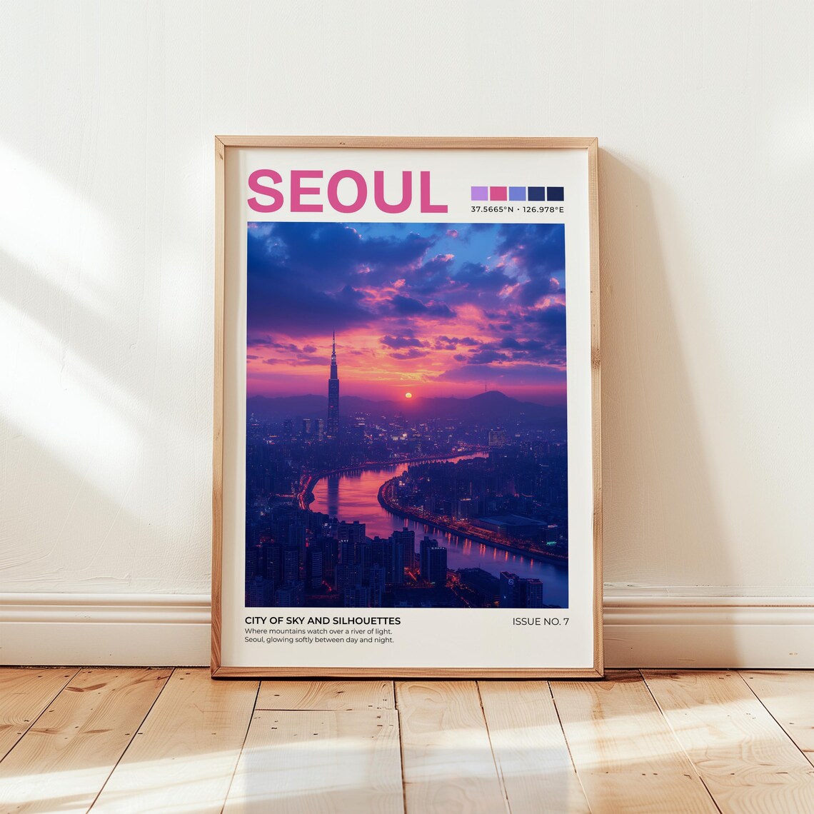 Seoul South Korea City Sunset Skyline Tower River Travel Art Poster