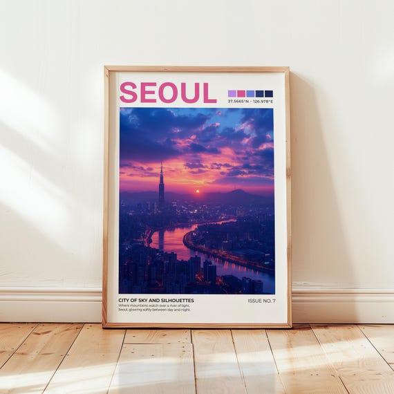 Seoul Cityscape Print South Korea Travel Poster Asia Wall Art