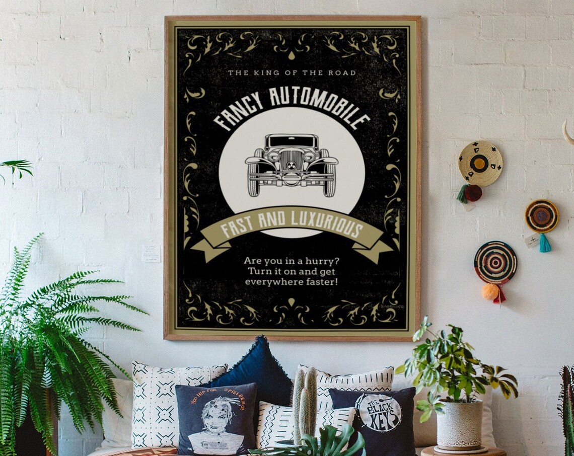 Fancy Automobile King Of The Road Vintage Car Poster Black Gold