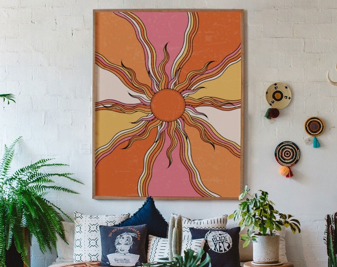 Sunburst 70s Vintage Boho Sun Illustration Art Print
