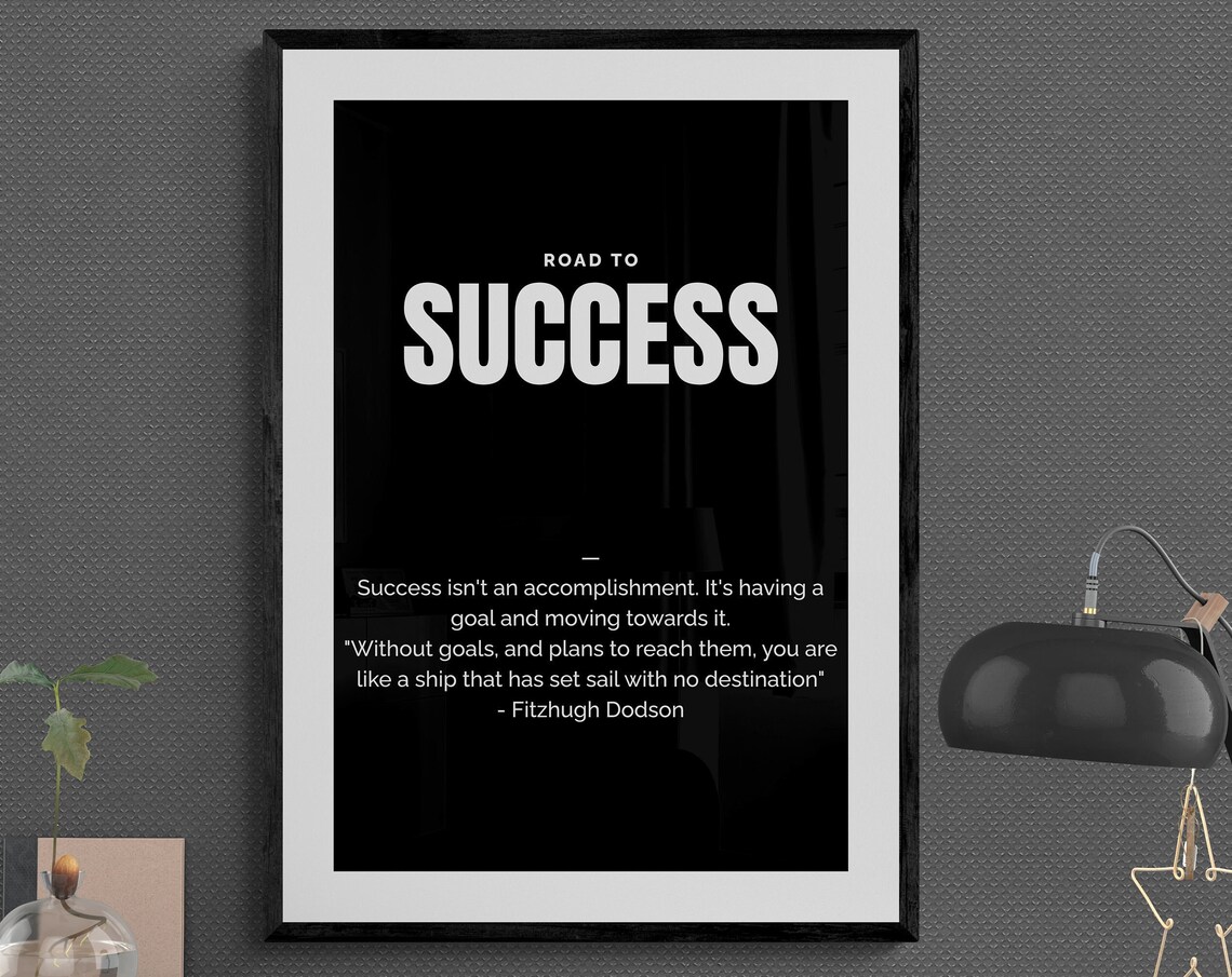 Road To Success Goals And Plans Quote Poster Black Typography Art