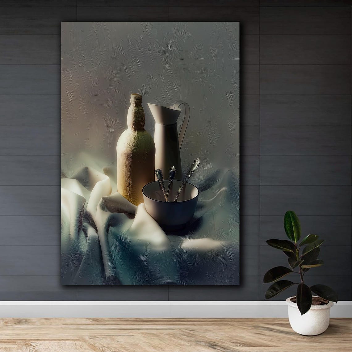 Still Life With Bottle Pitcher and Bowl Minimalist Kitchen Art Poster