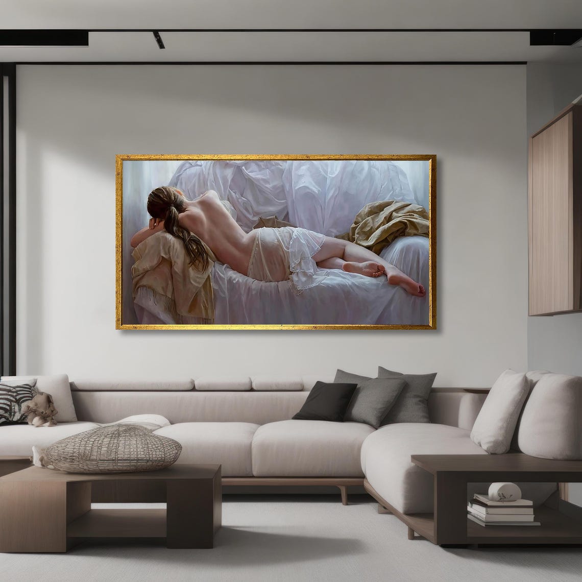 Sexy Woman Laying On Ground Wall Art Living Room Painting Naked Girl Print On Ready To Hang Home Decor - Image 2
