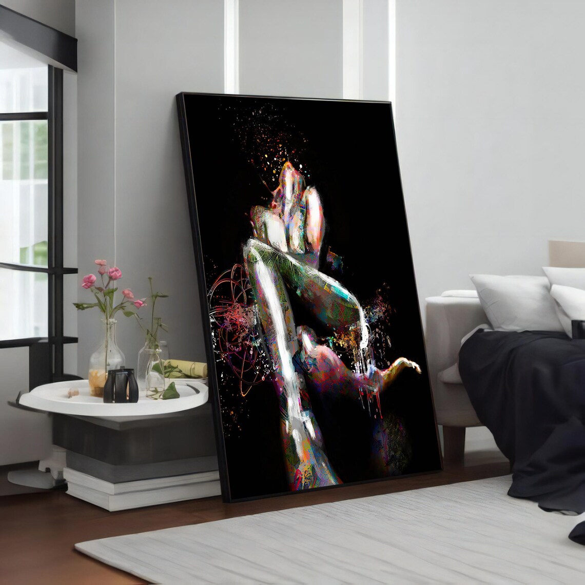 Colorful Abstract Nude Figure on Black Background Modern Splash Art Poster - Image 4