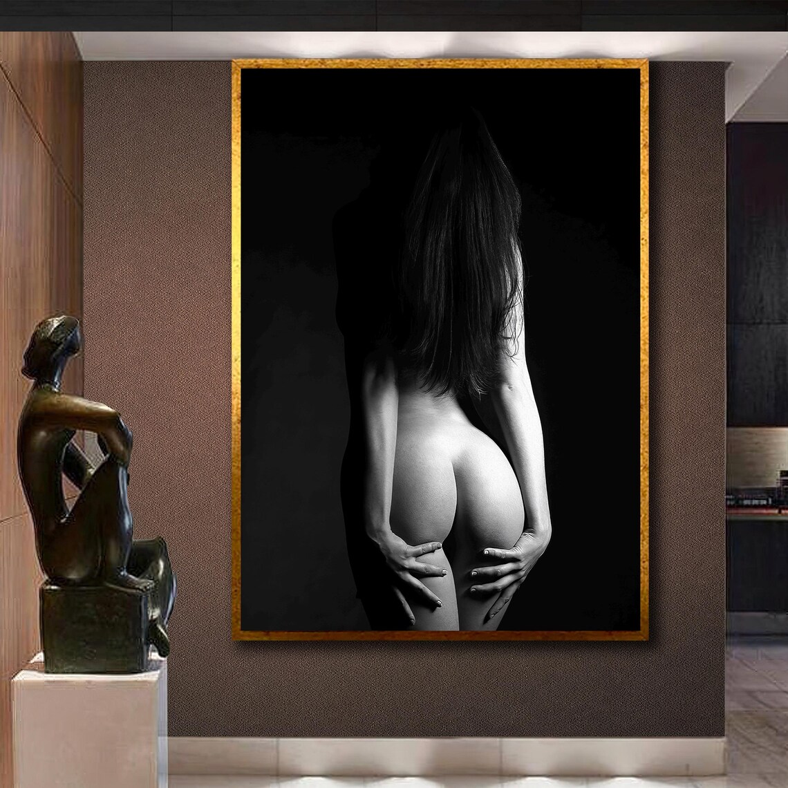 Black and White Nude Woman Rear View Minimalist Fine Art Photo Poster - Image 3