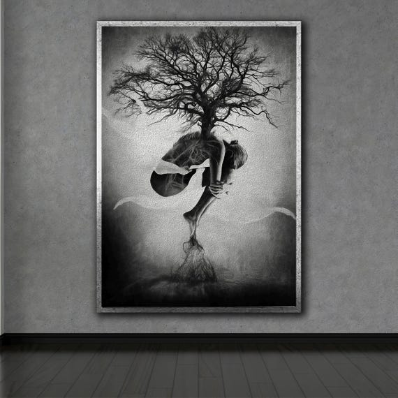 Fantasy Female Tree Of Life Wall Art Mother Nature Gaia Goddess Mystic Decor Fantastic Modern Roll On Framed Or Ready To Hang