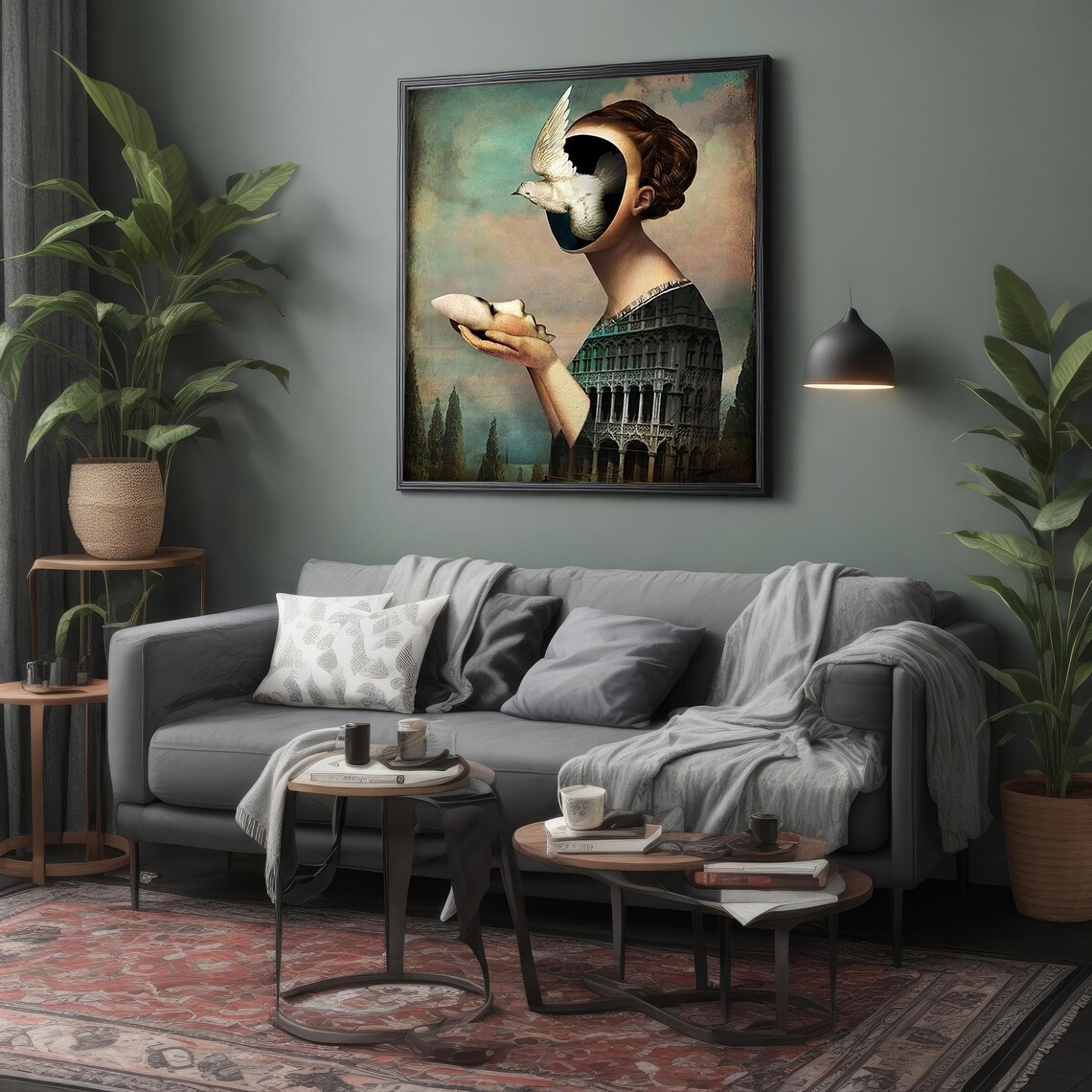 Surreal Woman With Dove Emerging From Face Dreamlike Art Poster - Image 4