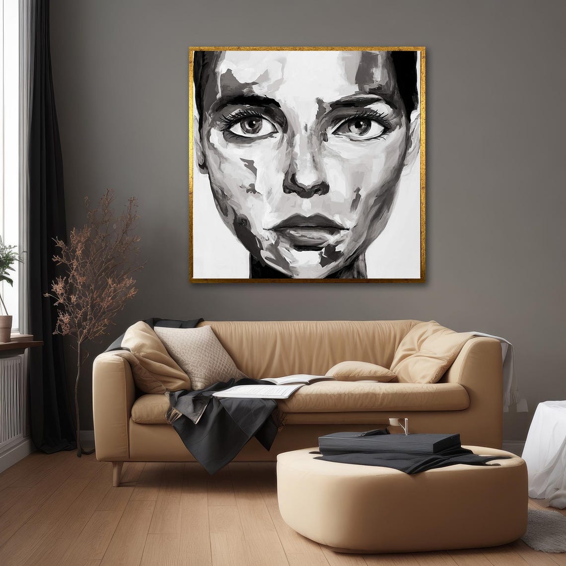Black White Woman Face Abstract Painterly Portrait Art Poster - Image 3