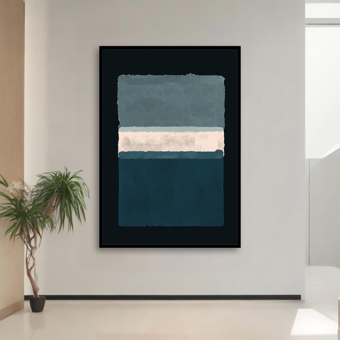 Rothko Style Slate Cream Teal Color Field Abstract Modern Poster - Image 3