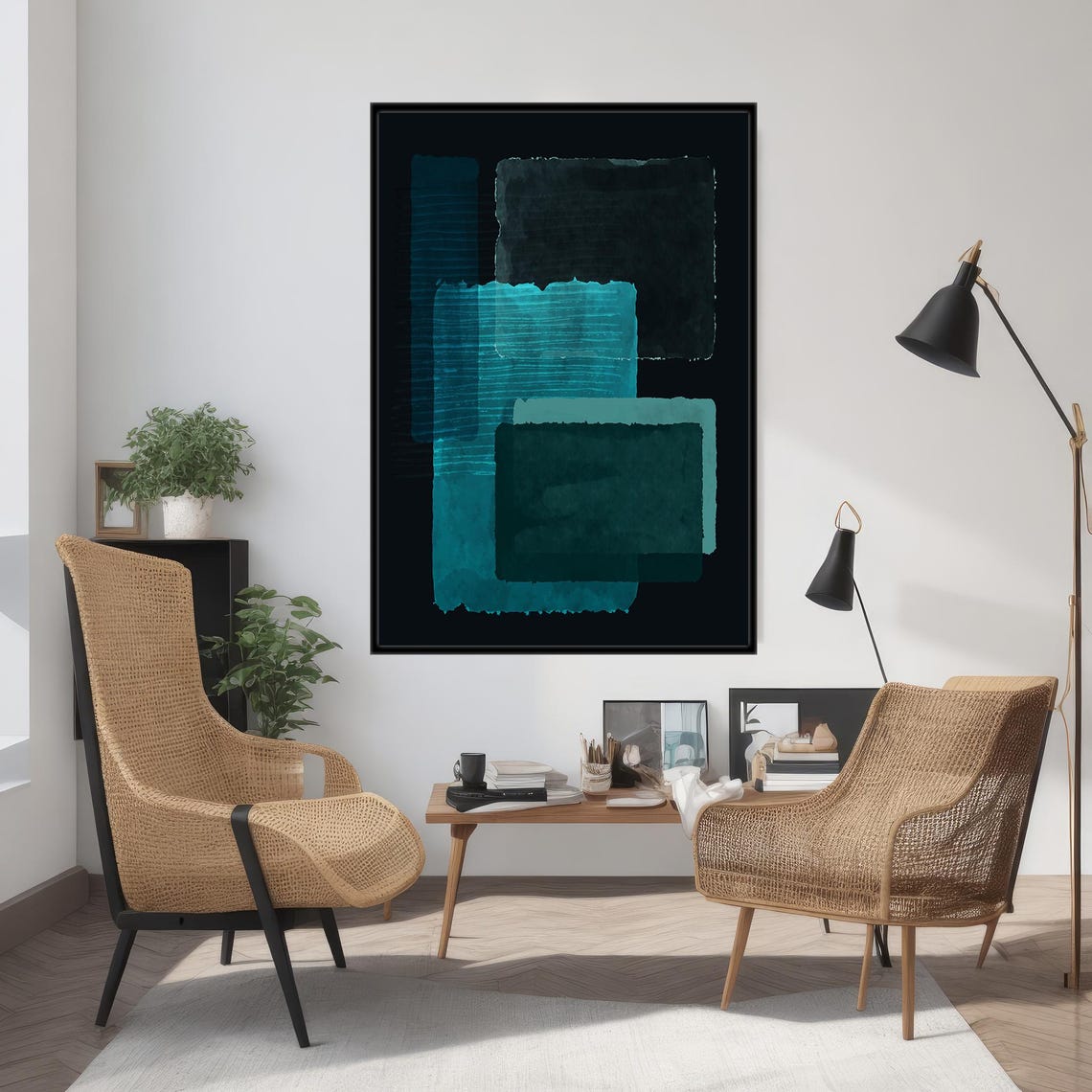 Emerald Teal Abstract Color Blocks Dark Modern Minimalist Poster - Image 3