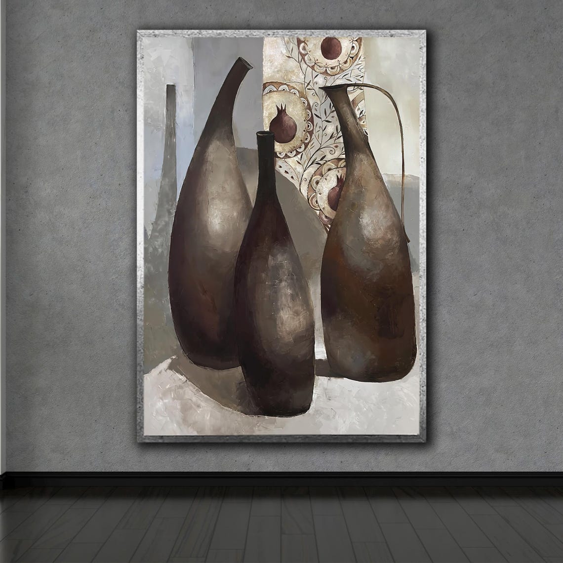 Modern Still Life of Dark Ceramic Vases Neutral Abstract Art Poster - Image 2