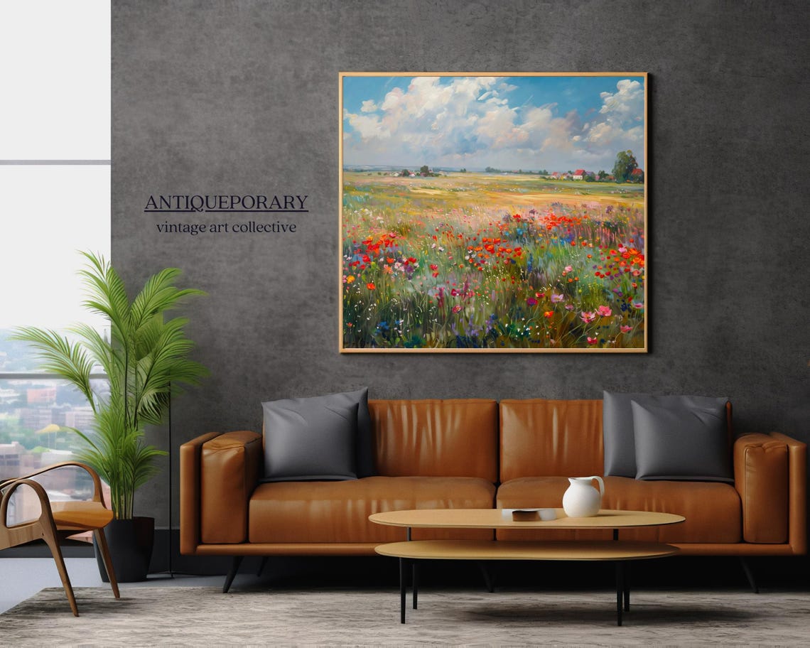 Colorful Wildflower Meadow Distant Farmhouse Summer Landscape Poster - Image 3