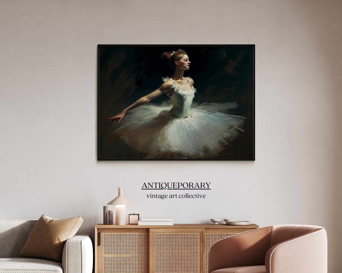 Graceful Ballerina in White Tutu Dancing on Dark Stage Poster - Image 7