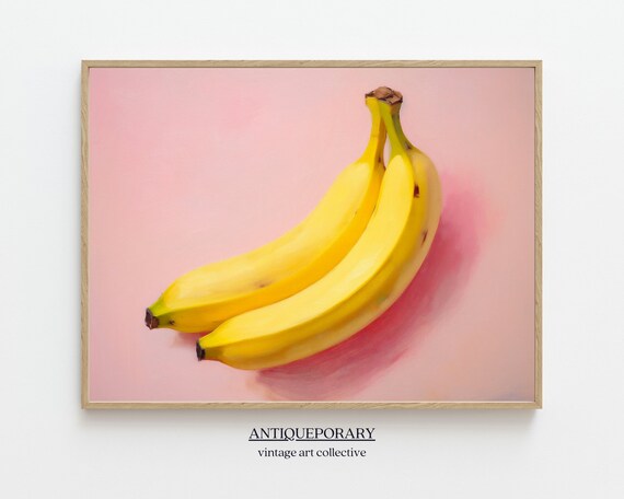Pink Pop Art Print Banana Modern Still Life Painting Trendy Retro Artwork Modern Pop Art Retro Gift Idea Kitchen Art Minimalist Decor
