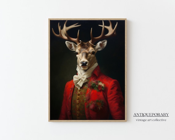 Stag Deer Royal Red Coat Antlered Victorian Portrait Vintage Animal Poster