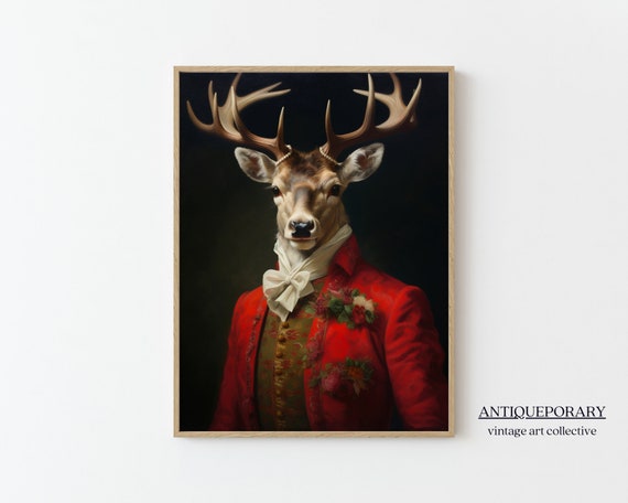Victorian Animals Portrait Royal Animal Painting Royal Deer Print Dark Gothic Renaissance Animal Wall Decor Animal Lover Gift