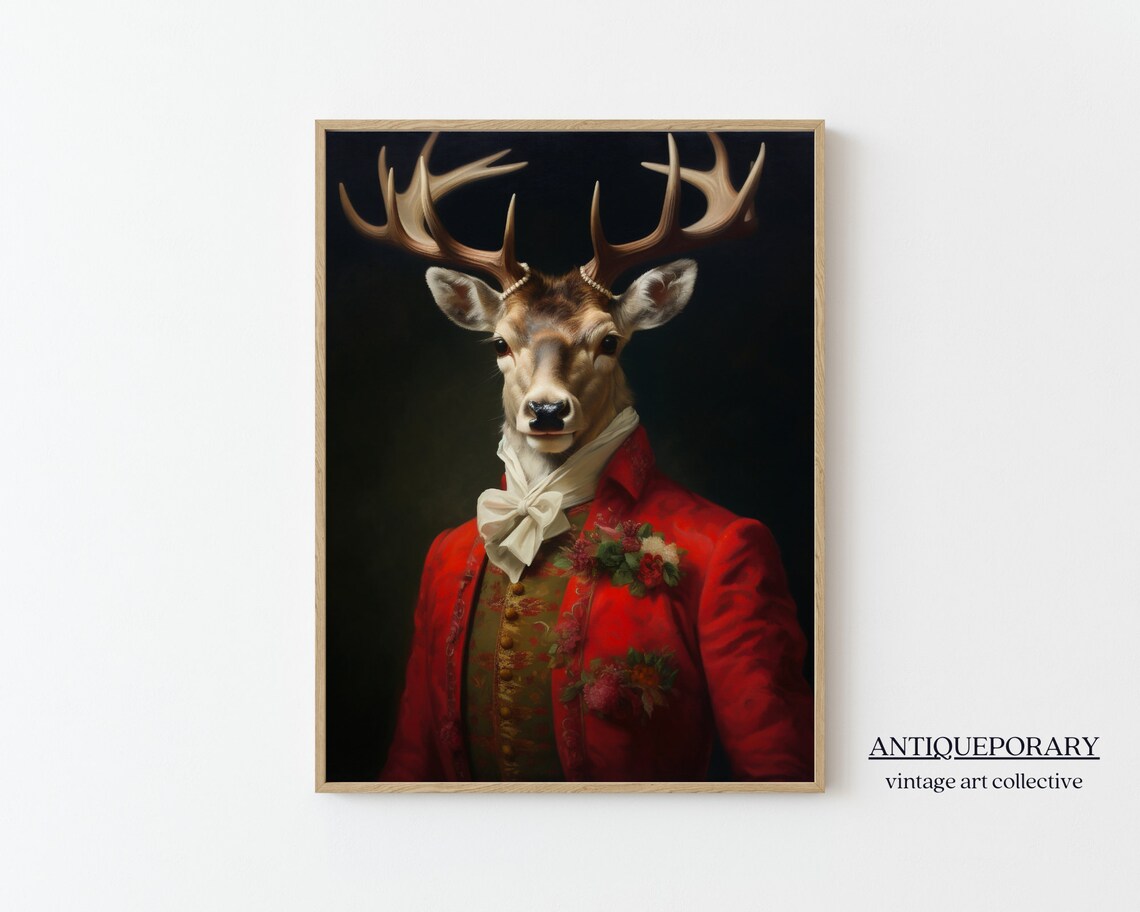 Stag Deer Royal Red Coat Antlered Victorian Portrait Vintage Animal Poster