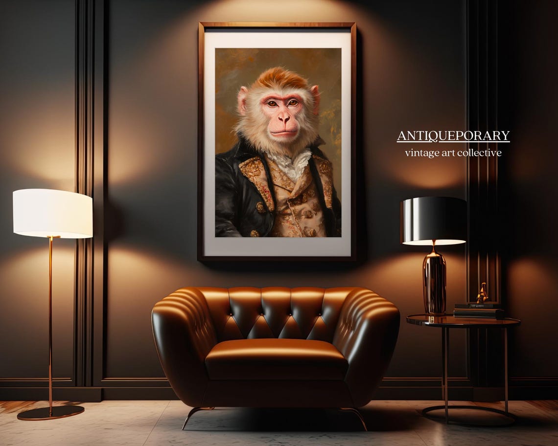 Gentleman Monkey in Black Coat with Gold Trim Portrait Poster - Image 5