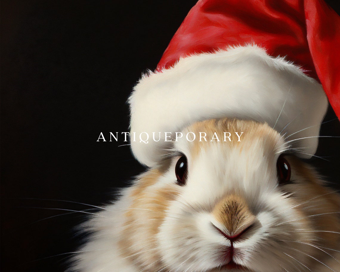 Bunny in Santa Suit and Hat Vintage Christmas Animal Portrait Poster - Image 3