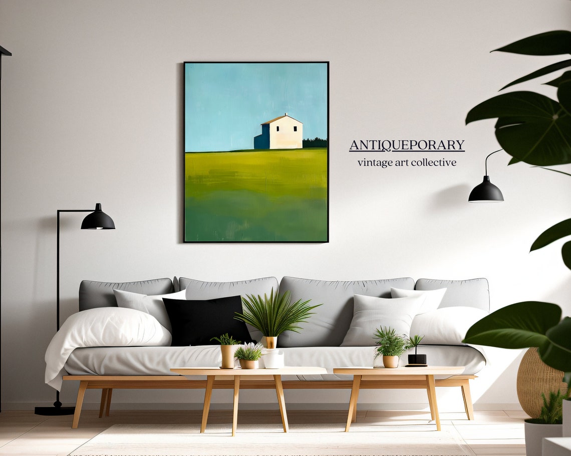 Minimalist White Farmhouse Green Hill Abstract Landscape Poster - Image 7