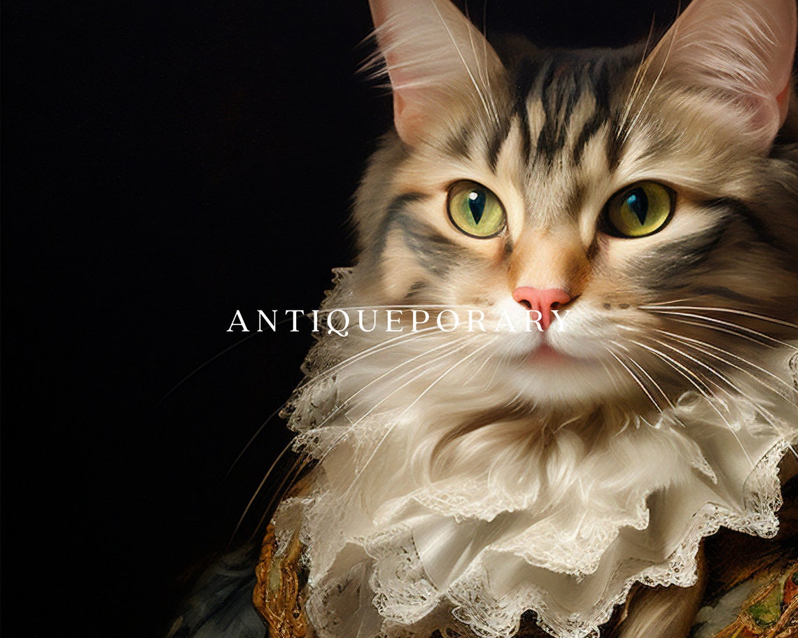 Victorian Animal Portrait Dressed Animal Print Lady Cat Painting Royal Animal Print Vintage Renaissance Animal Art Animal Lover Gift - Image 3