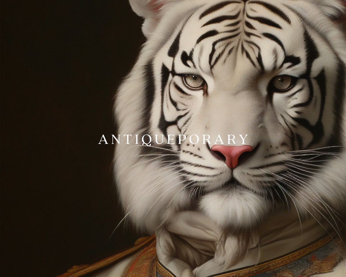 White Tiger Royal Military Uniform Gold Sash Portrait Poster - Image 3