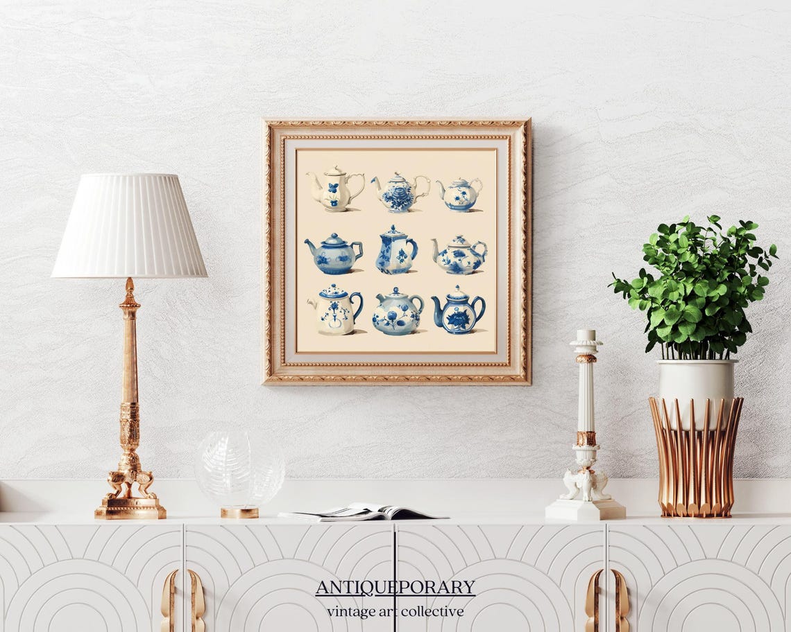 Blue and White Delft Teapot Collection Vintage Kitchen Art Poster - Image 5