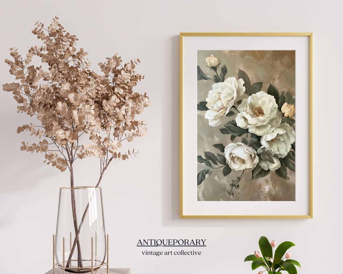White Roses Vintage Floral Oil Painting Still Life Art Poster - Image 6