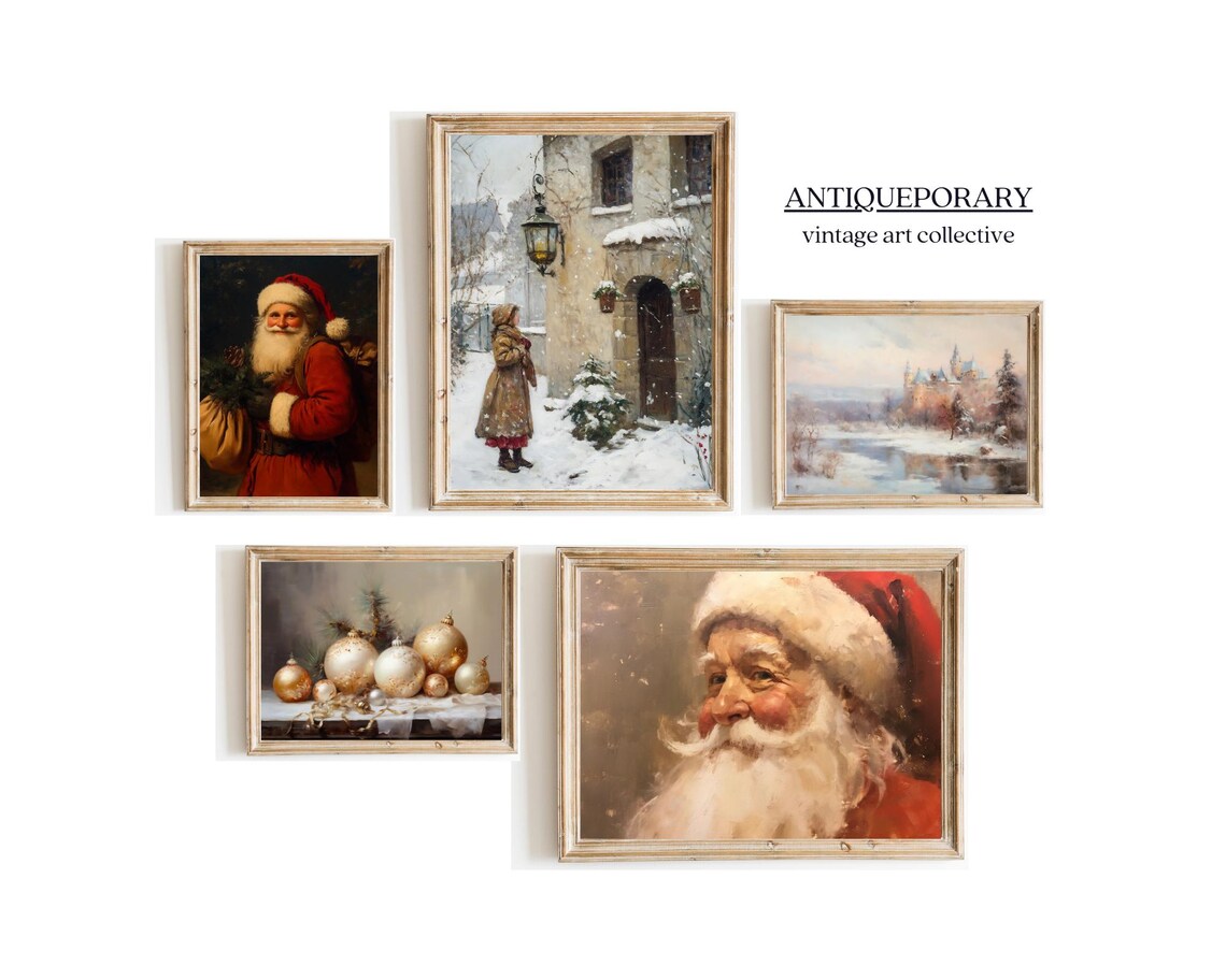 Snowy Village Winter Scene Woman Vintage European Painting Poster - Image 4
