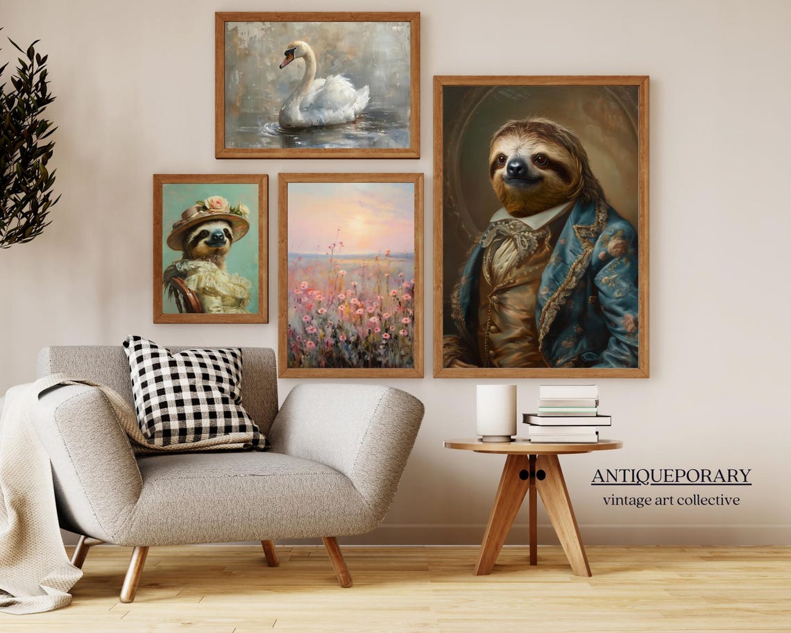 Smiling Sloth in Blue Victorian Jacket Vintage Portrait Poster - Image 4