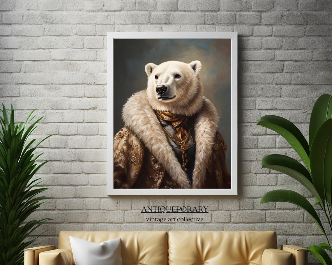 Polar Bear Lady in Fur Trimmed Coat Vintage Aristocratic Animal Poster - Image 4