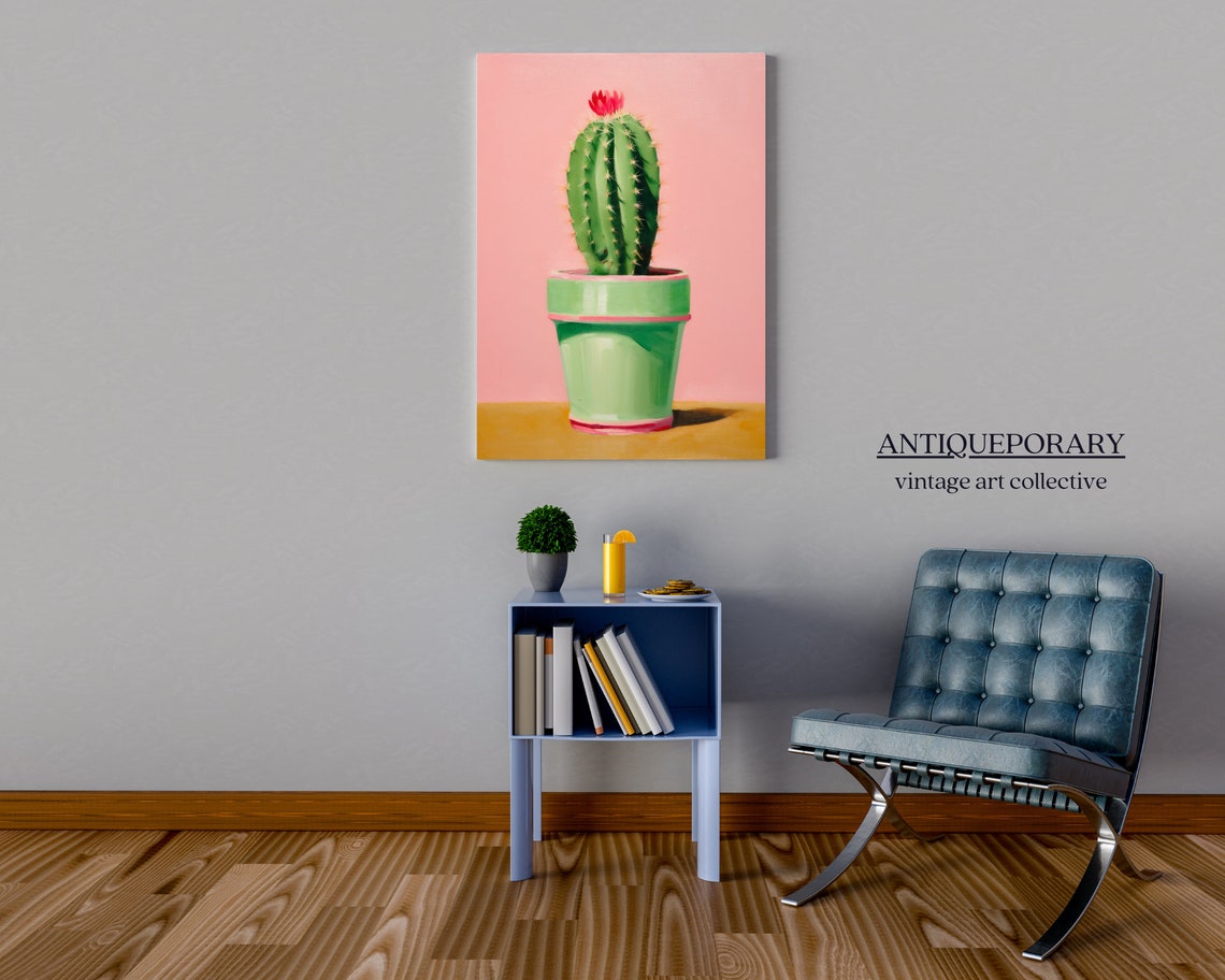 Minimalist Green Cactus Pink Background Modern Pop Art Poster - Image 2