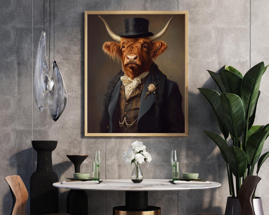 Highland Cow Top Hat Tailcoat Dapper Vintage Animal Portrait Poster - Image 5