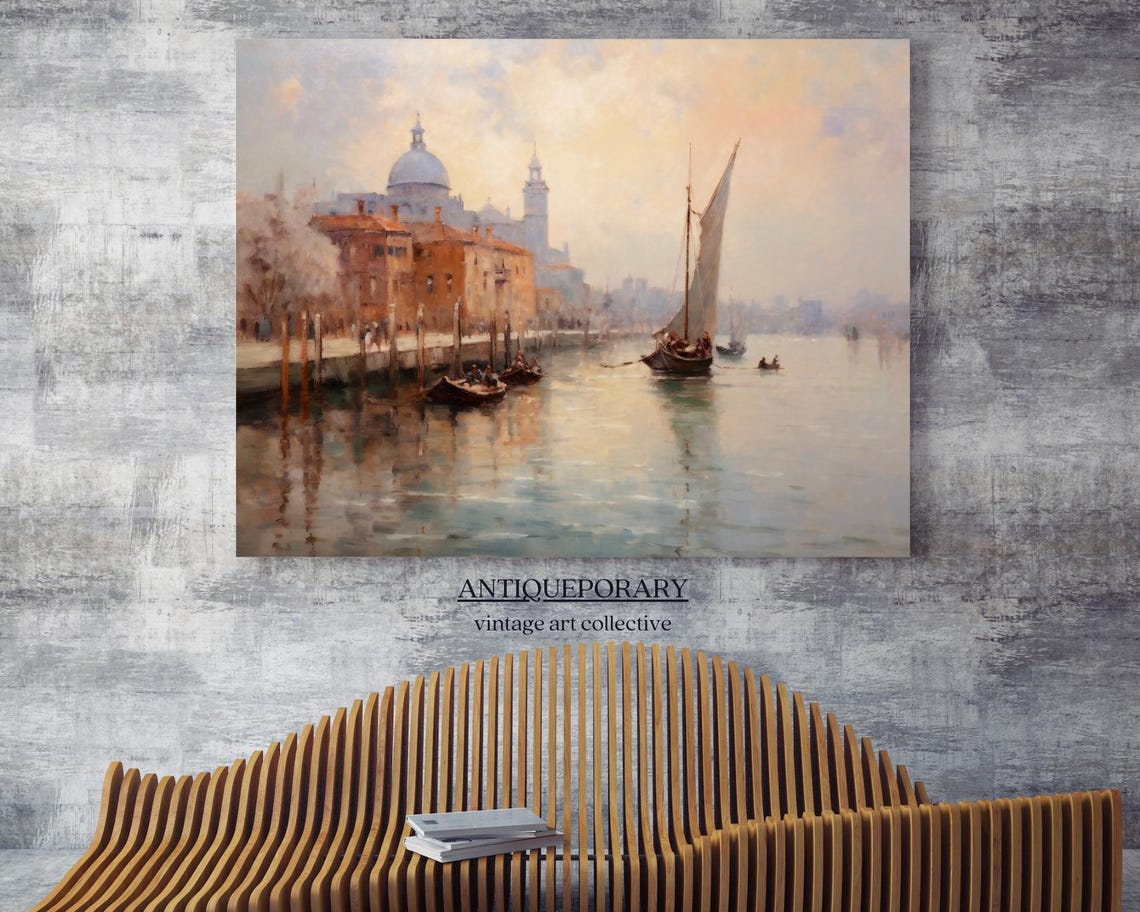 Venetian Canal Sailboats Domed Basilica Soft Pastel Travel Art Poster - Image 4